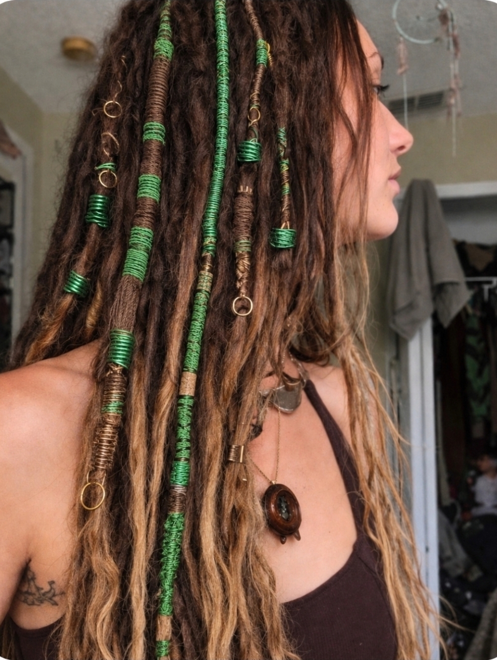 4/$15 Boho Dreadlock Hair Wrap Kit with Gold Accents - Brown & Tan